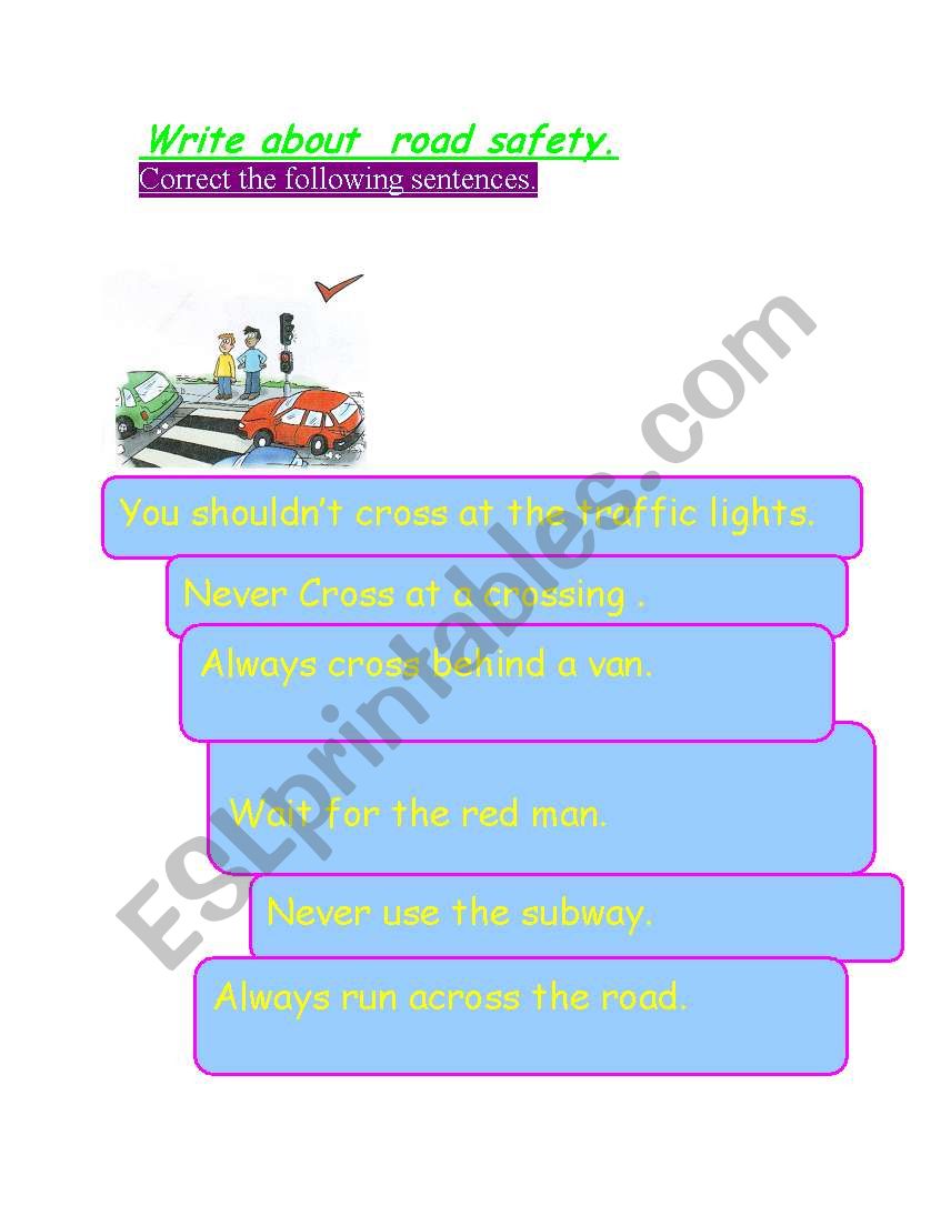 Road safety rules worksheet