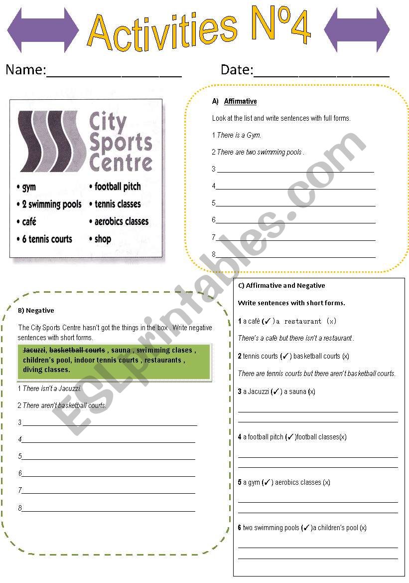 AcTivities NÂº4 There Is/ There Are ( Affirmative & Negative)