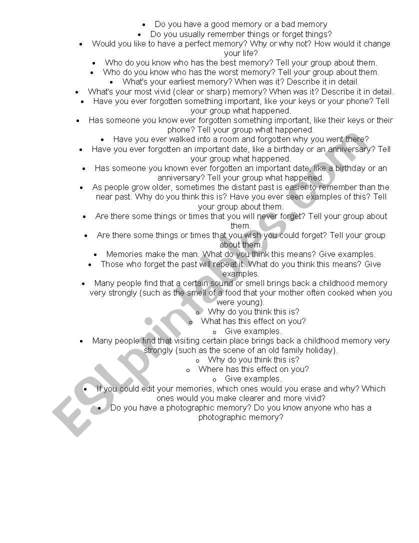 CONVERSATION QUESTIONS worksheet