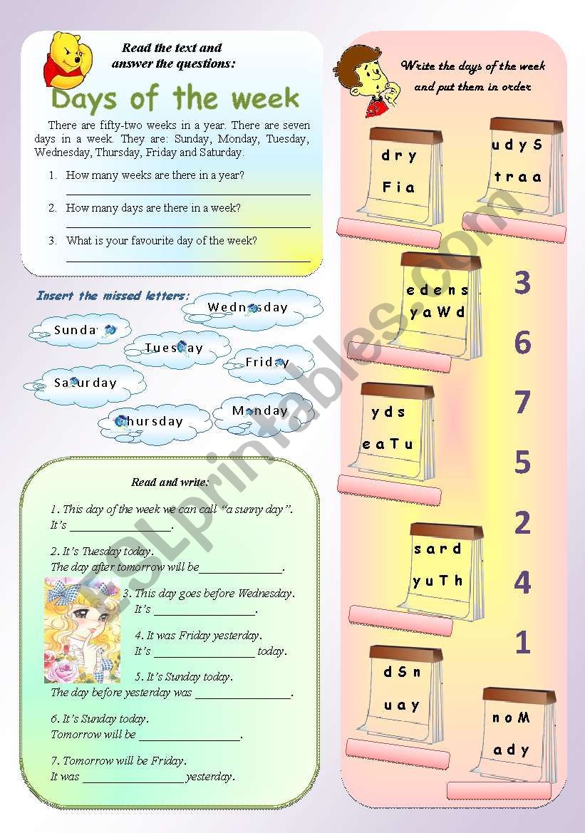 Days of the week worksheet