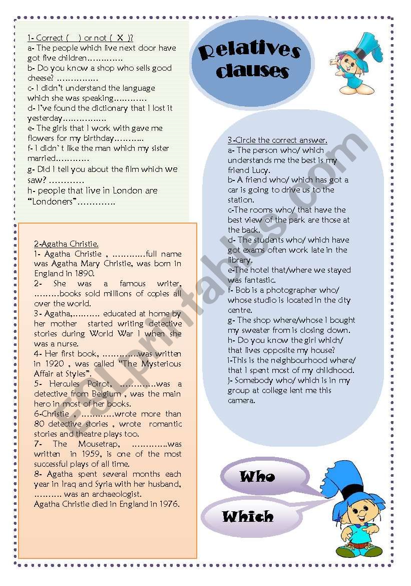 relatives clauses worksheet