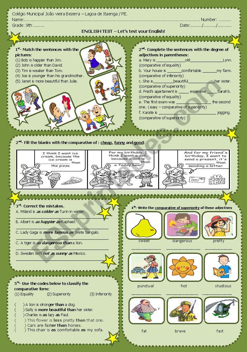 Comparative form of adjective worksheet