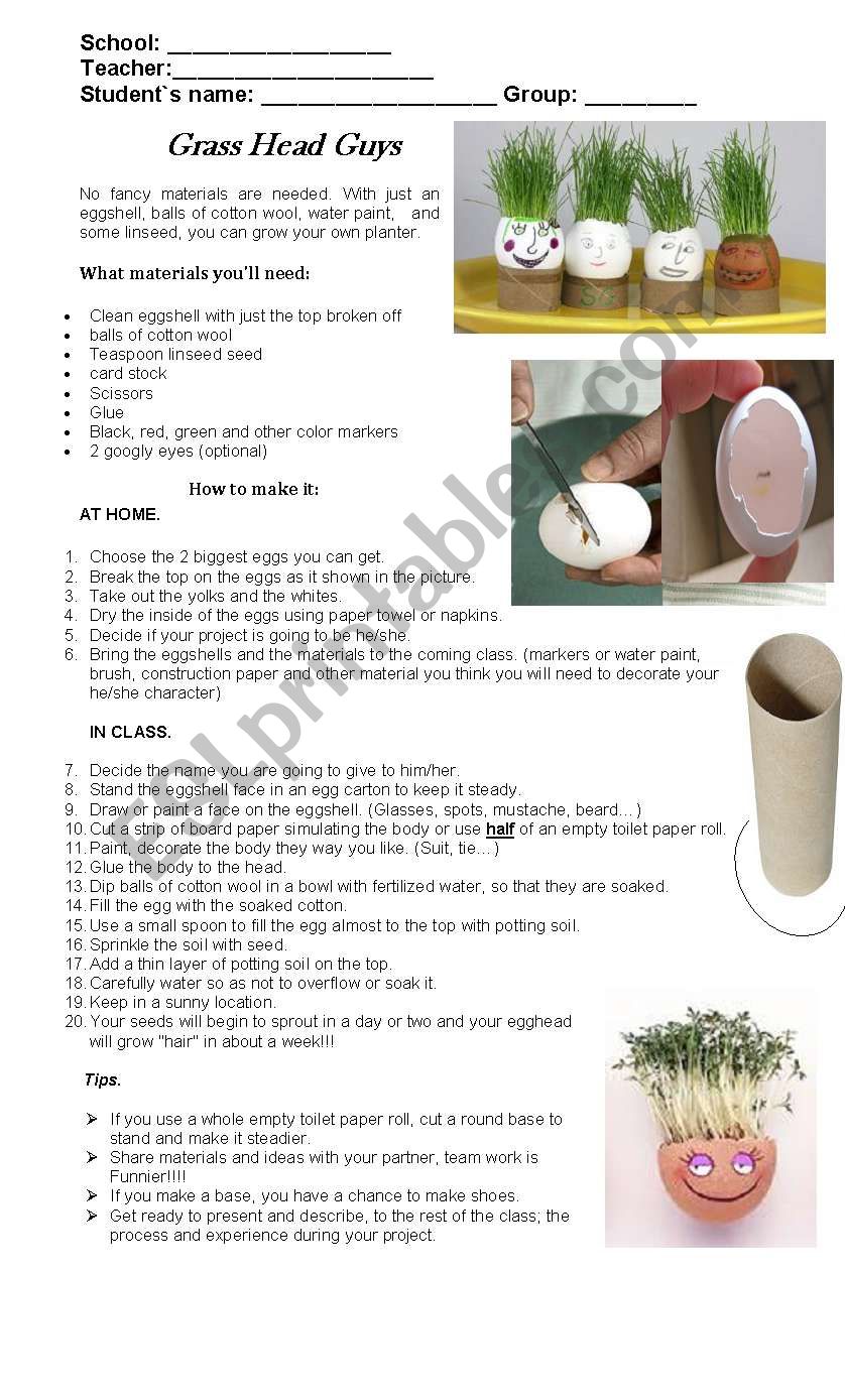 EGGSHELL GRASS HEAD GUYS  worksheet