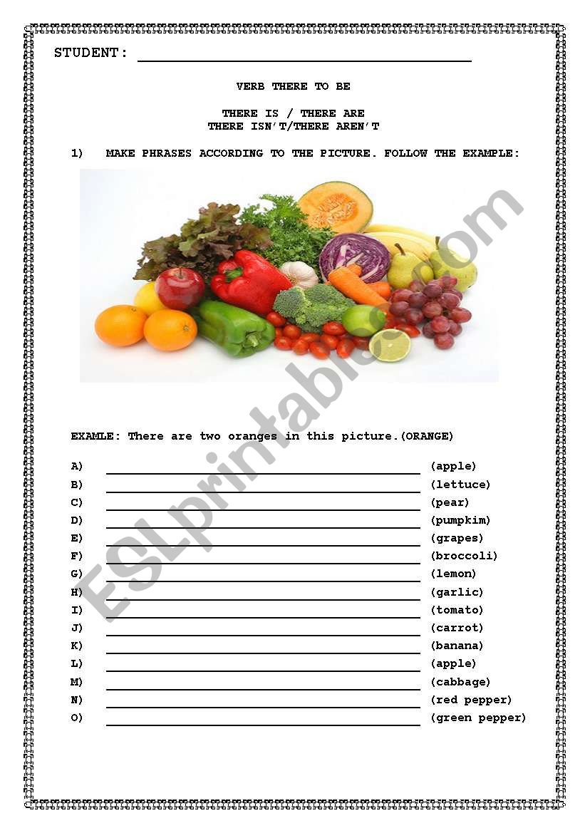 FRUIT AND VEGETABLES worksheet