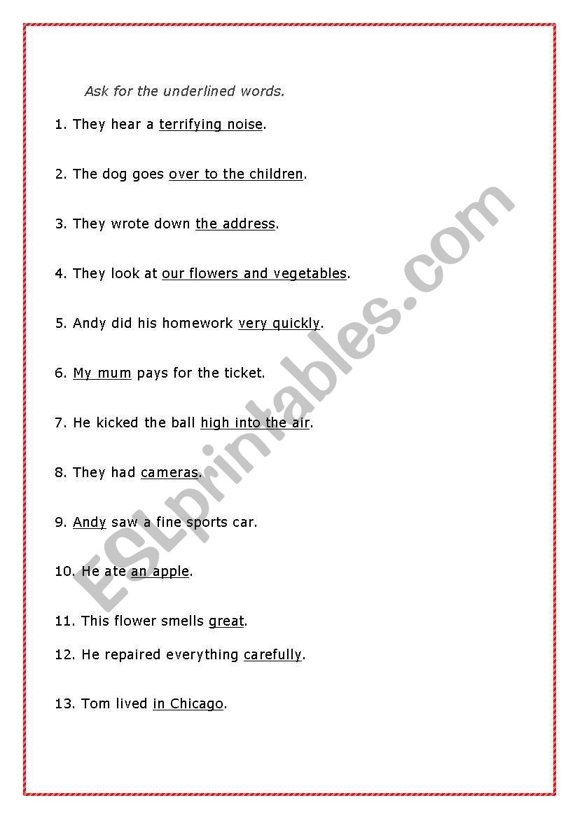 Ask for the underlined words. worksheet