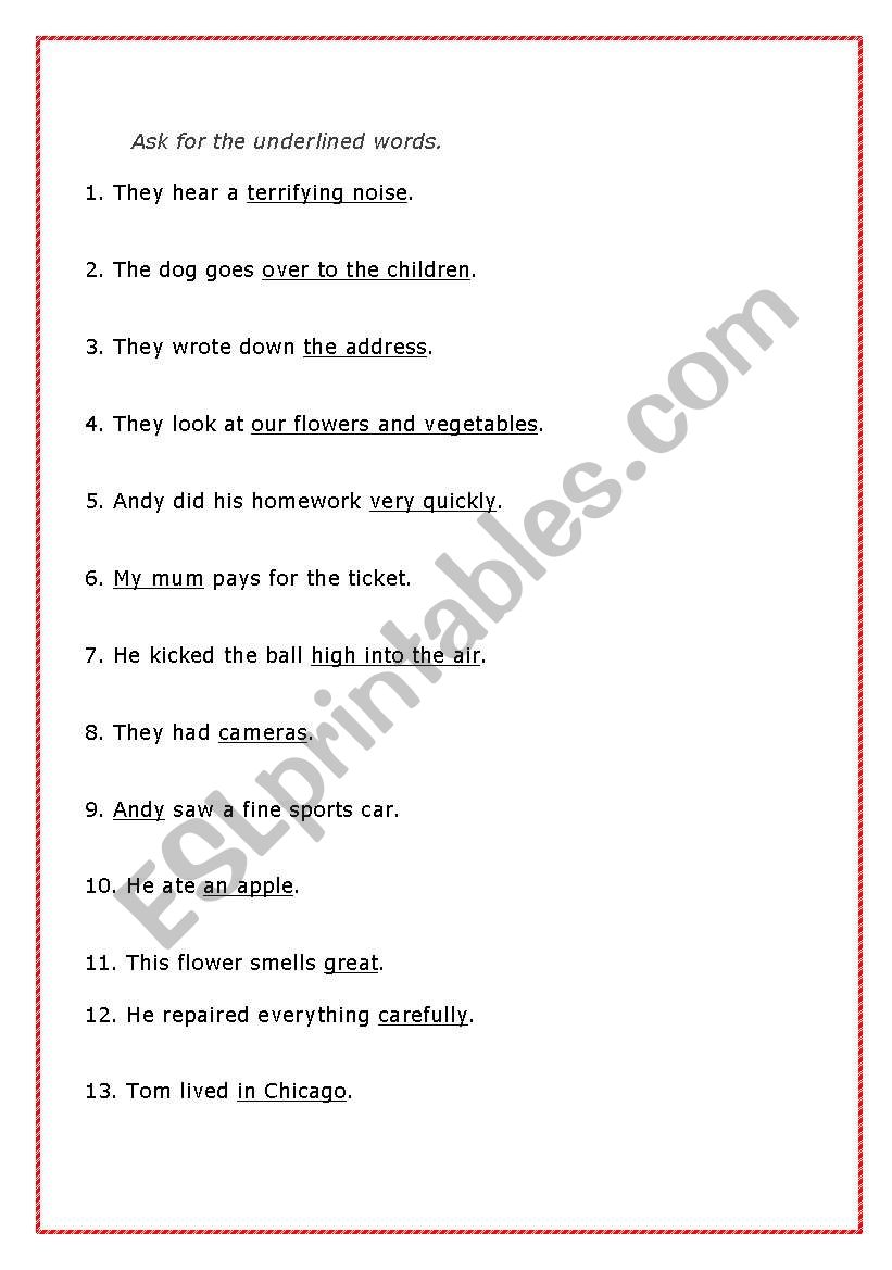 Ask for the underlined words. worksheet