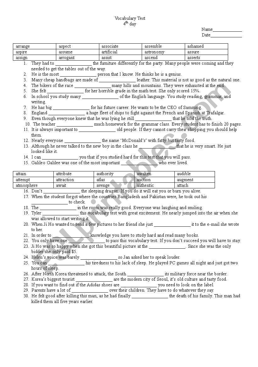 Vocabulary Test Day 4 (LinguaForum)