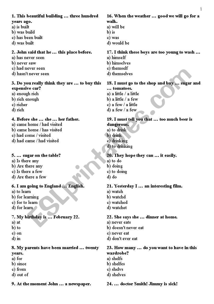 ENGLISH TEST B worksheet