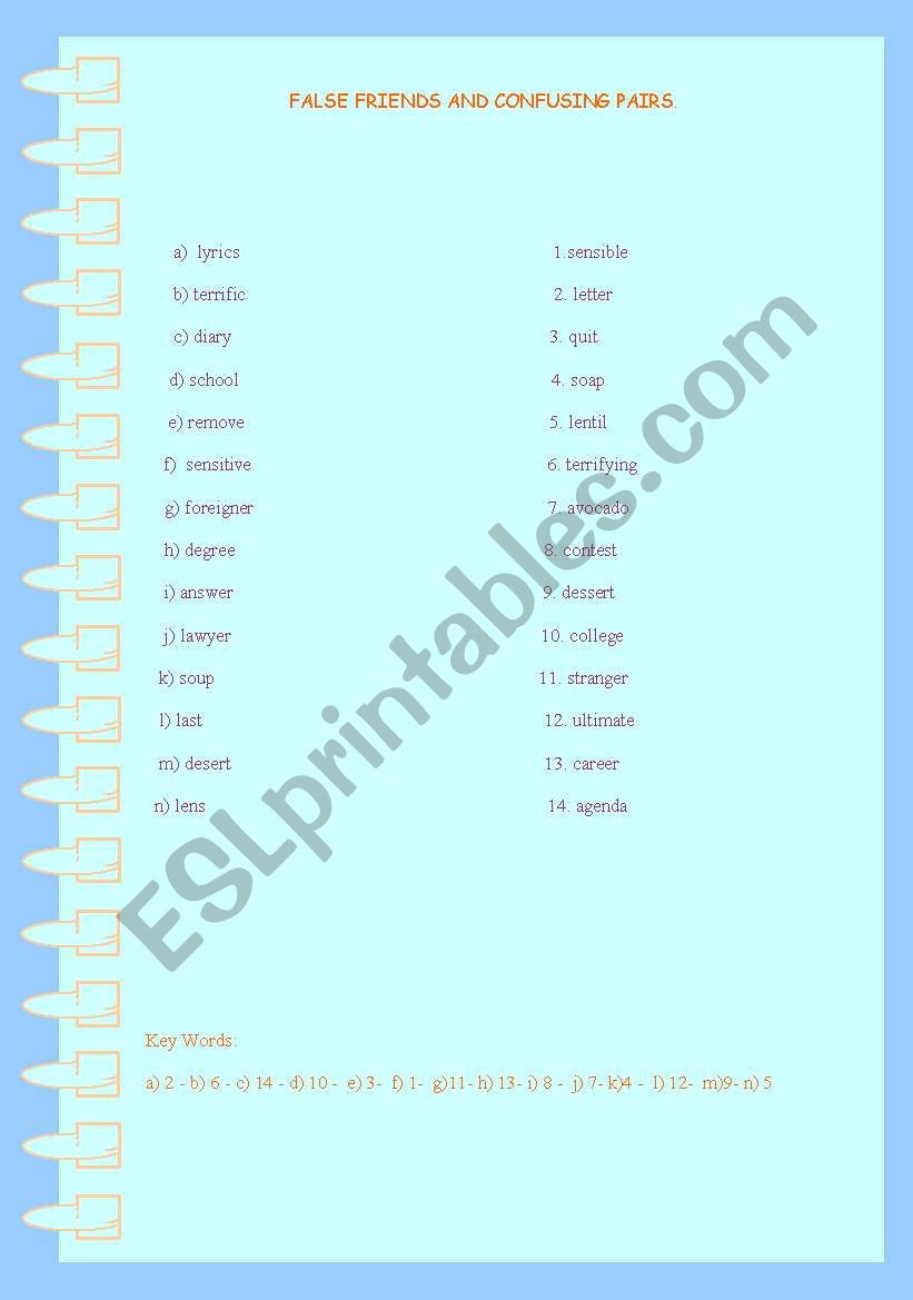false friends 1 worksheet