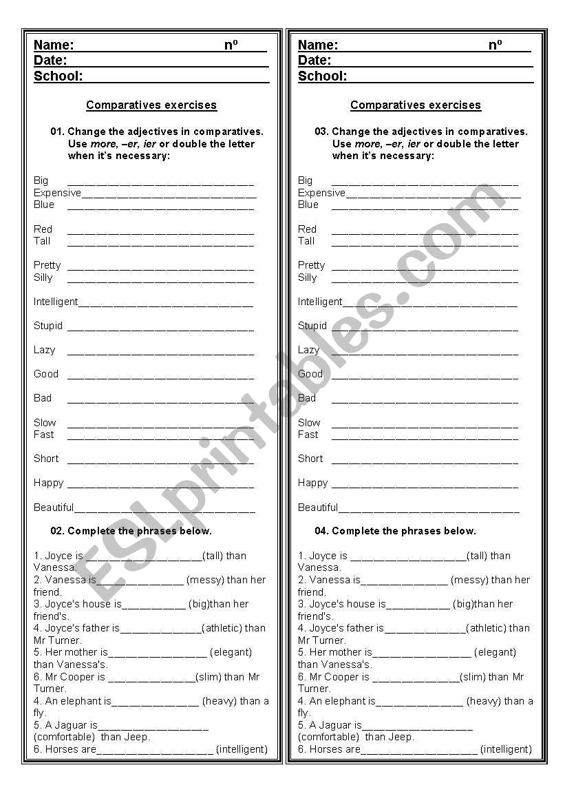 Comparatives worksheet