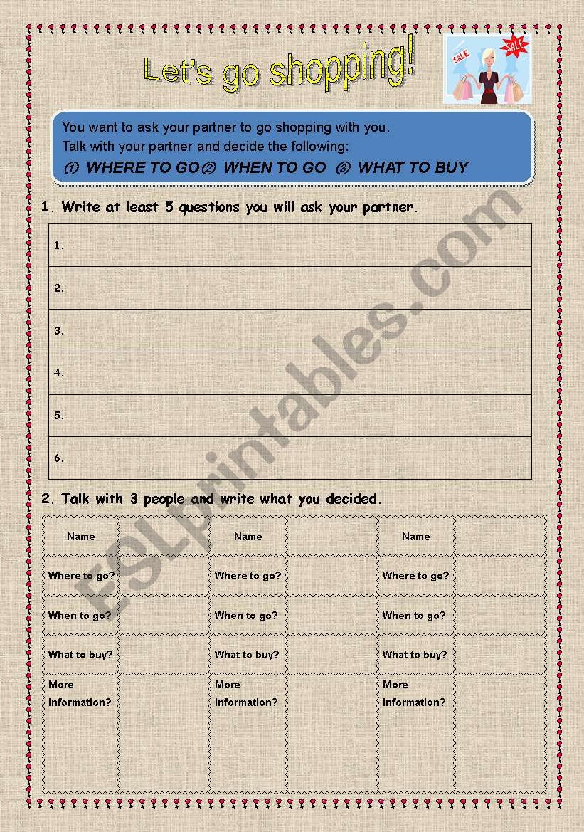 Task sheet - Speaking activity (Shopping)