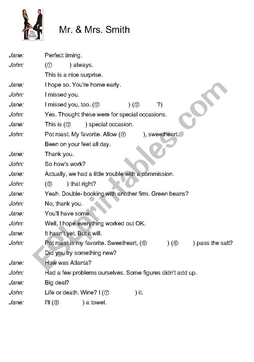 Mr. & Mrs. Smith worksheet