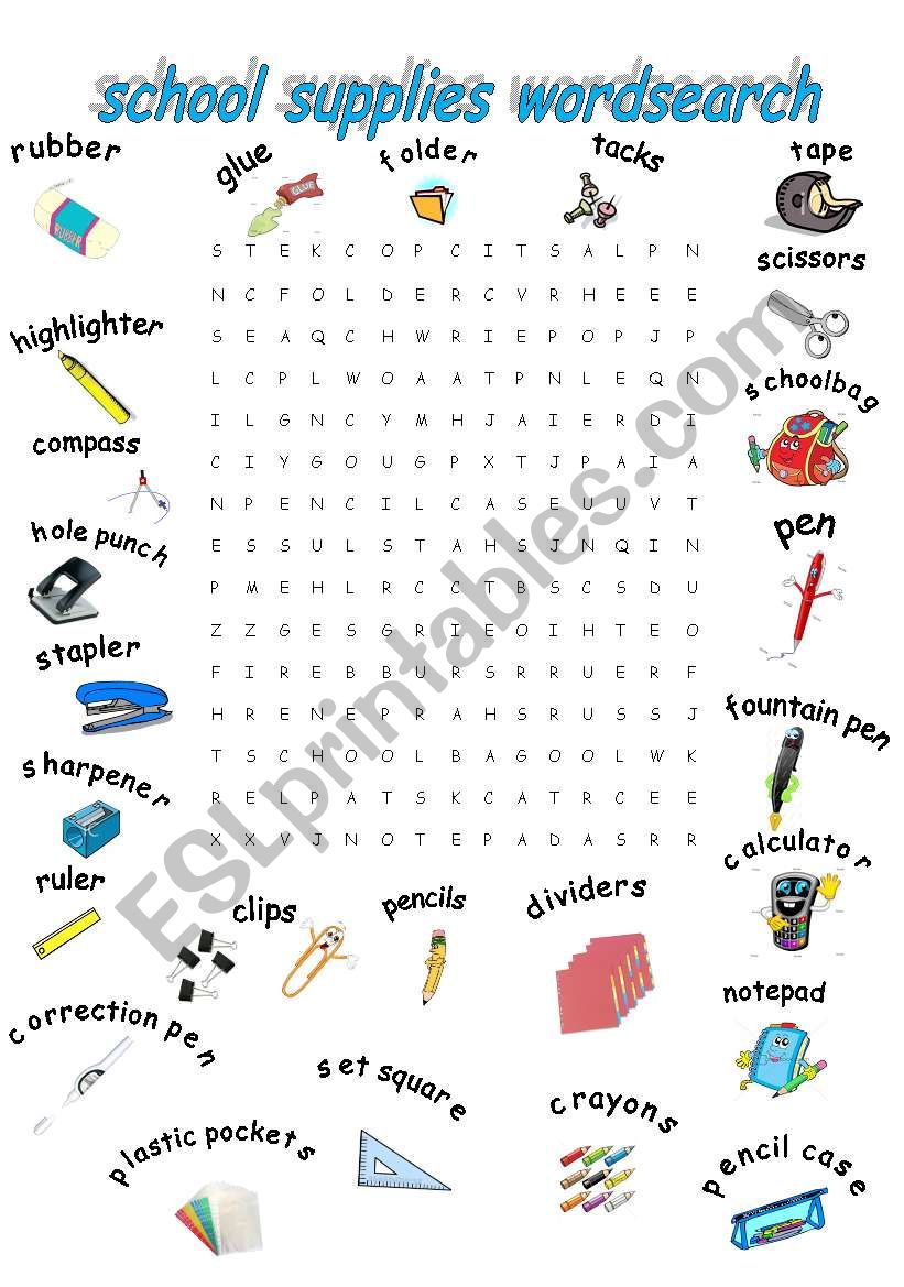 school supplies worksheet worksheet