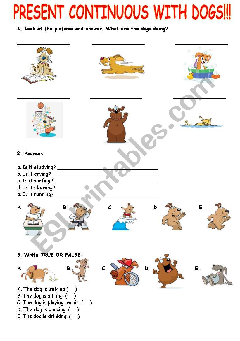 PRESENT CONTINUOUS WITH DOGS! worksheet