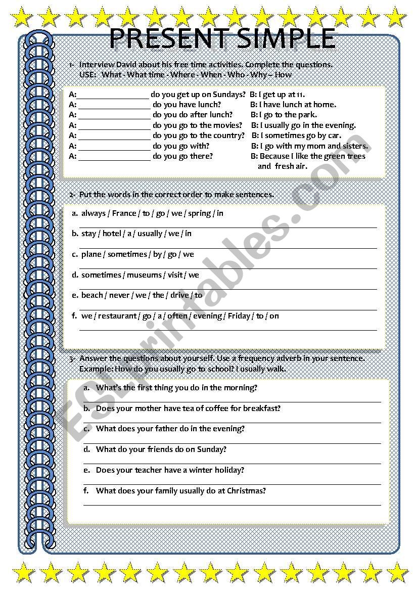 Present simple practice worksheet