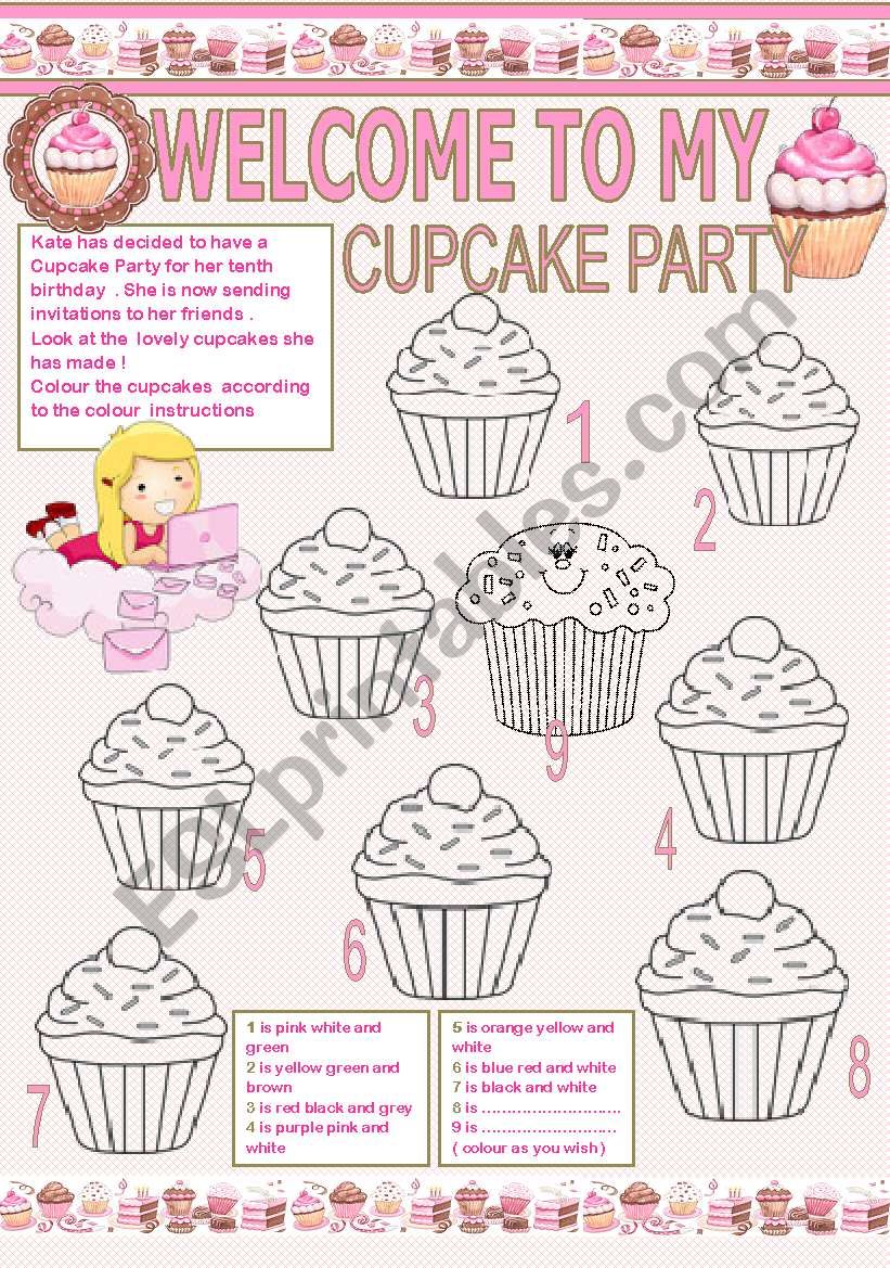welcome to my cupcake party worksheet