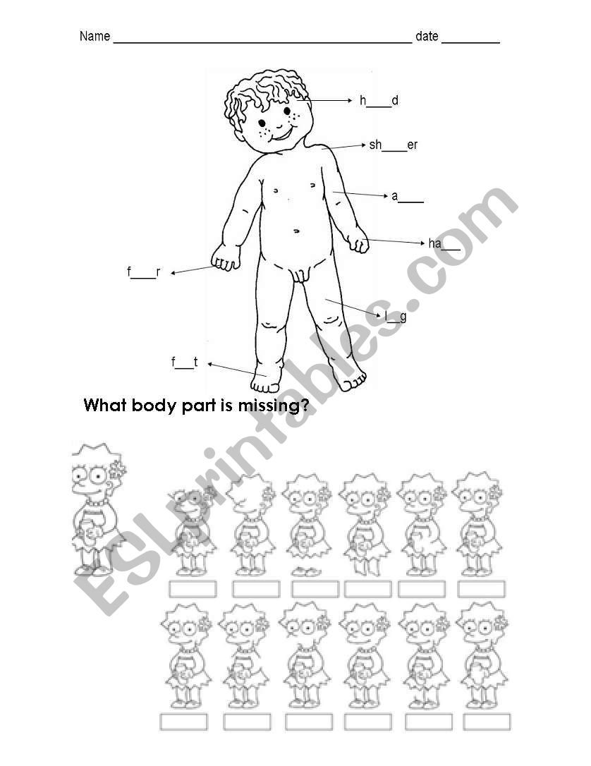 parts of the body worksheet