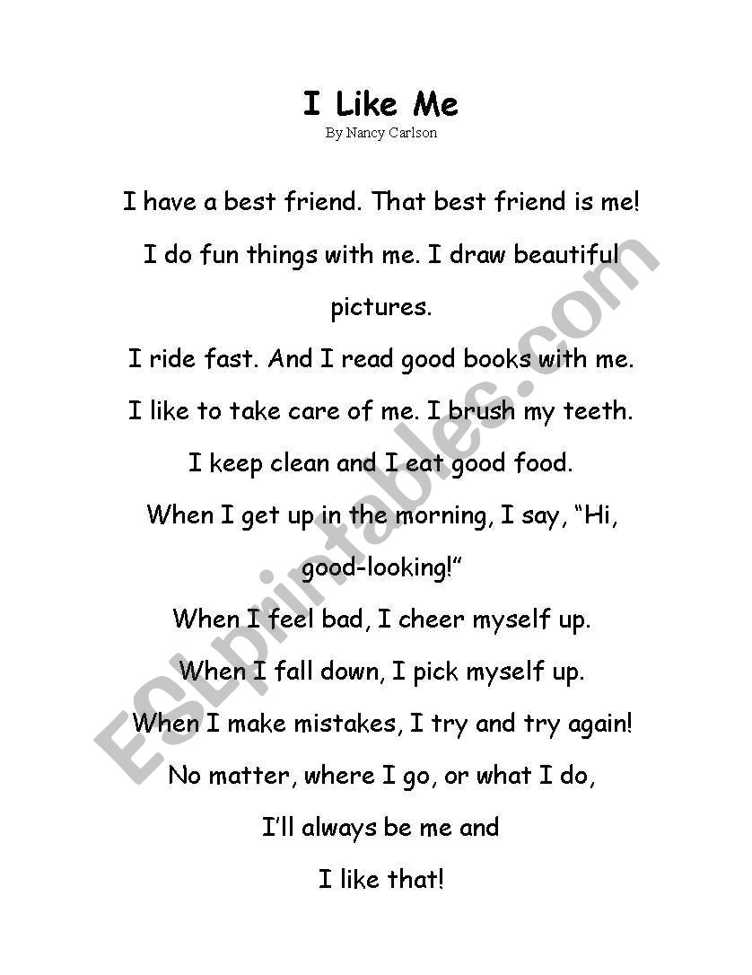 i like me worksheet