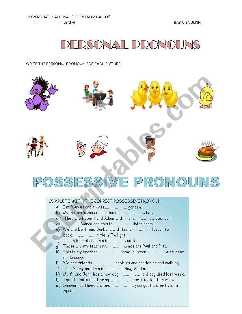 Persoal pronouns and possessive adjectives