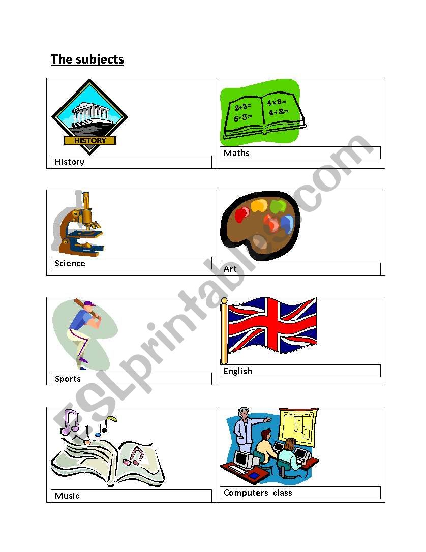 school subjects worksheet