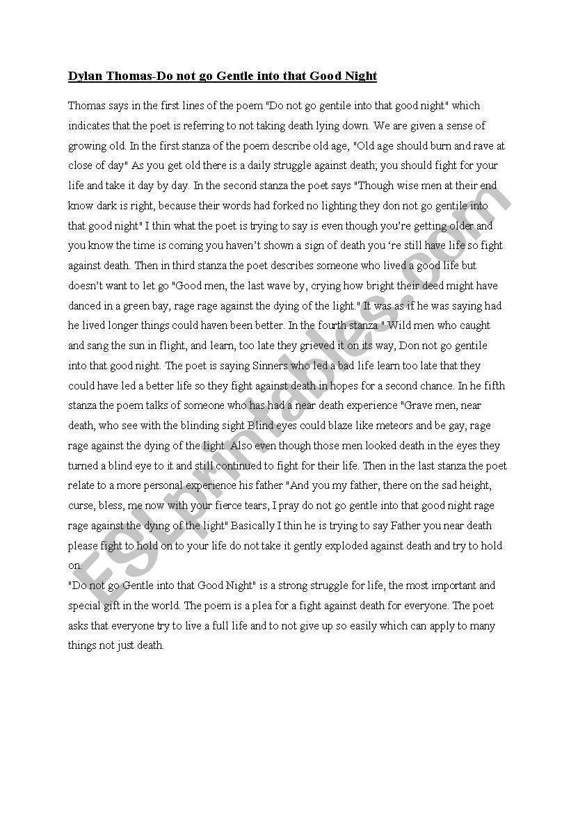 dylan thomas worksheet