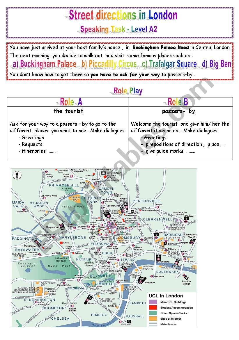 Street directions in London worksheet