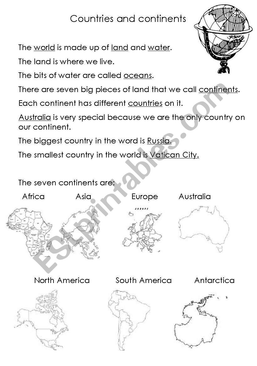 Continents worksheet