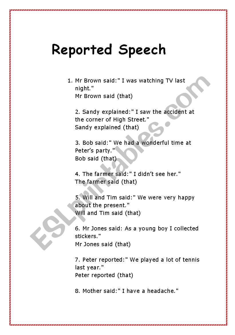 Reported Speech worksheet