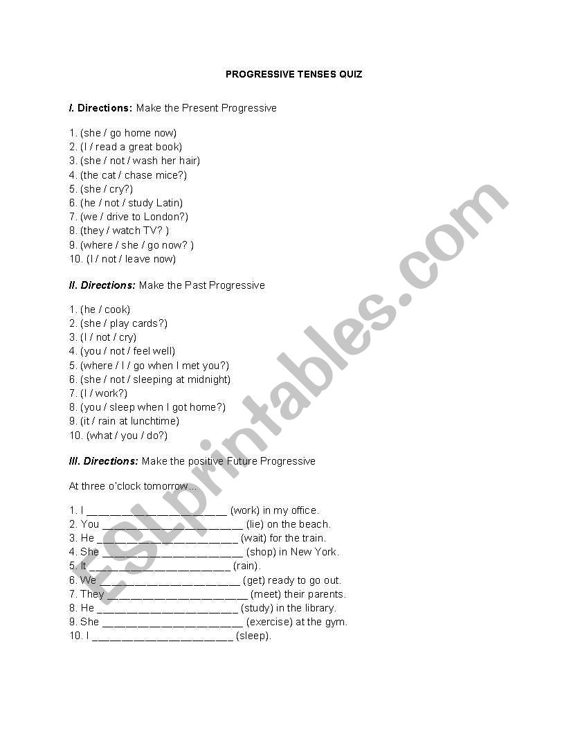 Progressive Tenses worksheet