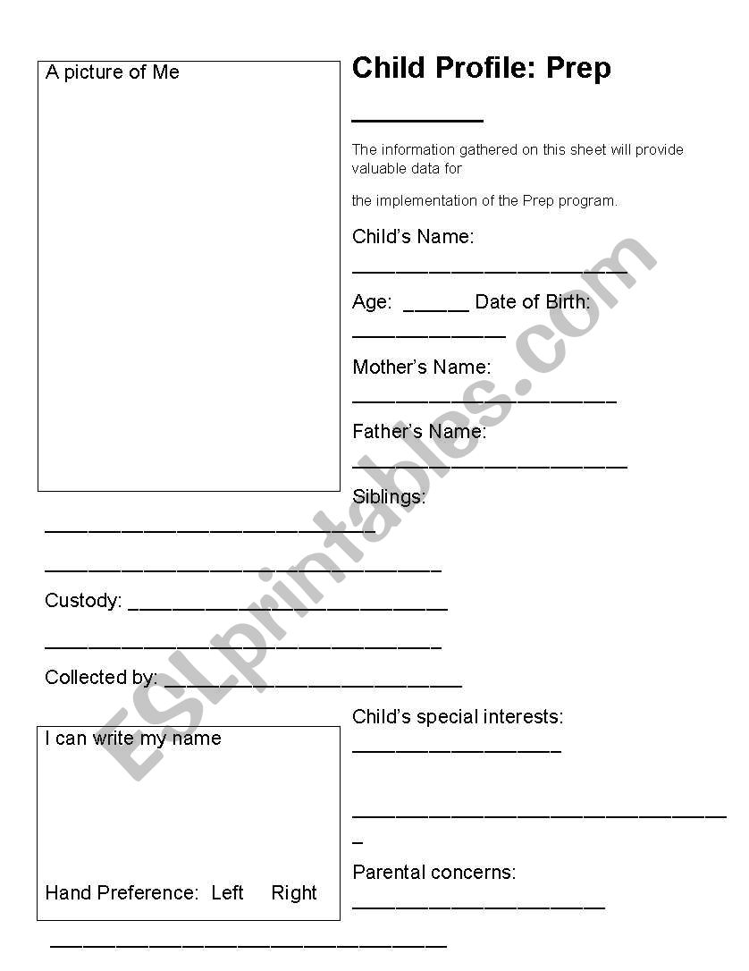 Child Profile start of school year information