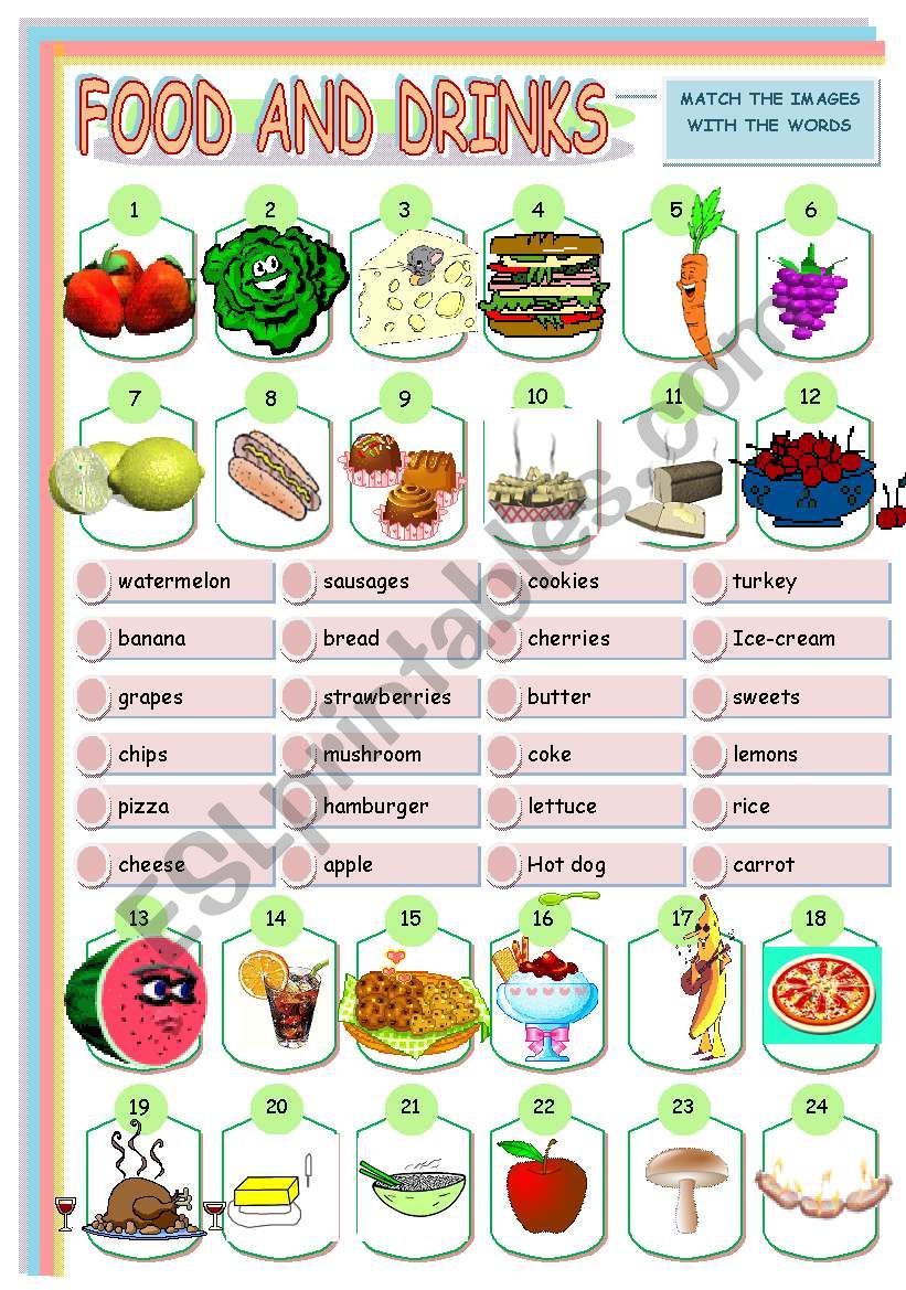 FOOD AND DRINKS MATCHING worksheet