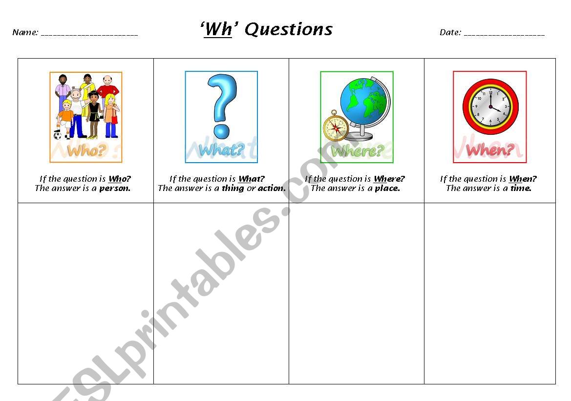 Wh questions chart worksheet