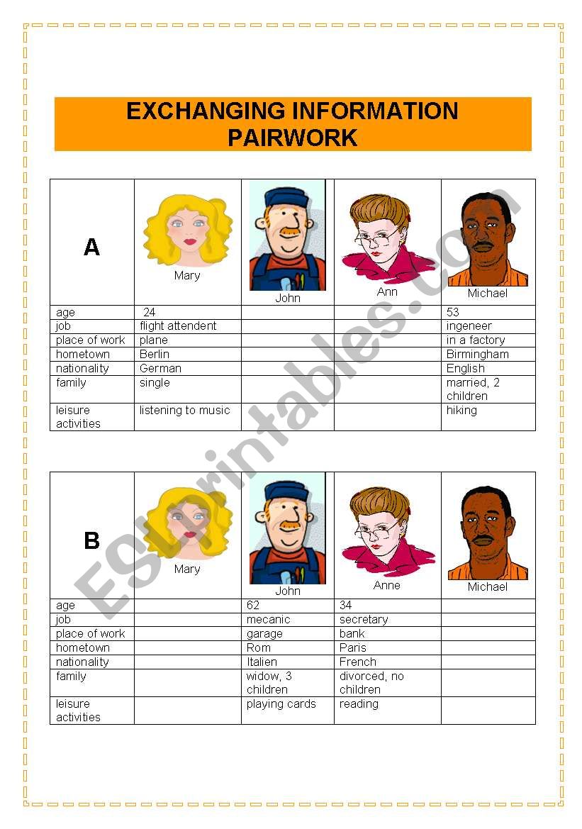 EXCHANGING INFORMATION worksheet