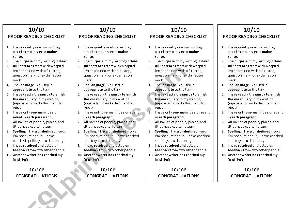 10 out of 10 proofreading checklist