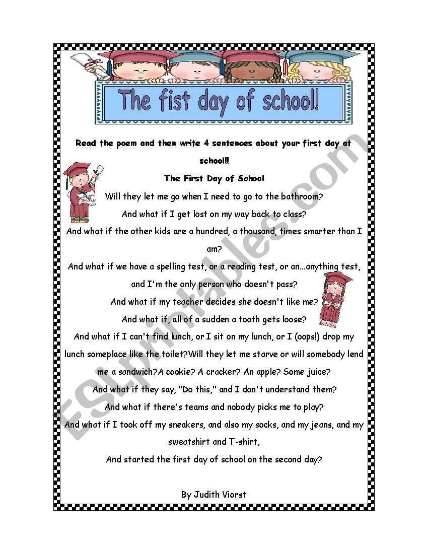 the first day of school worksheet