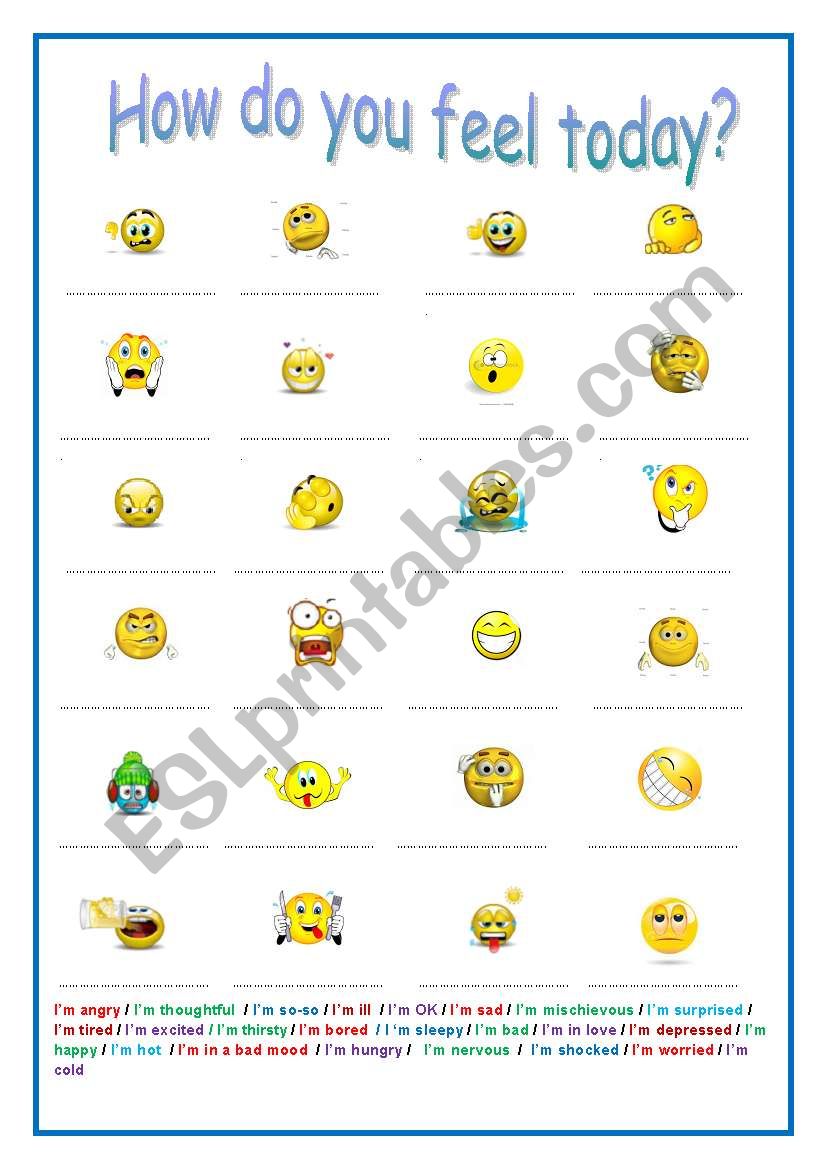 How do you feel today? worksheet