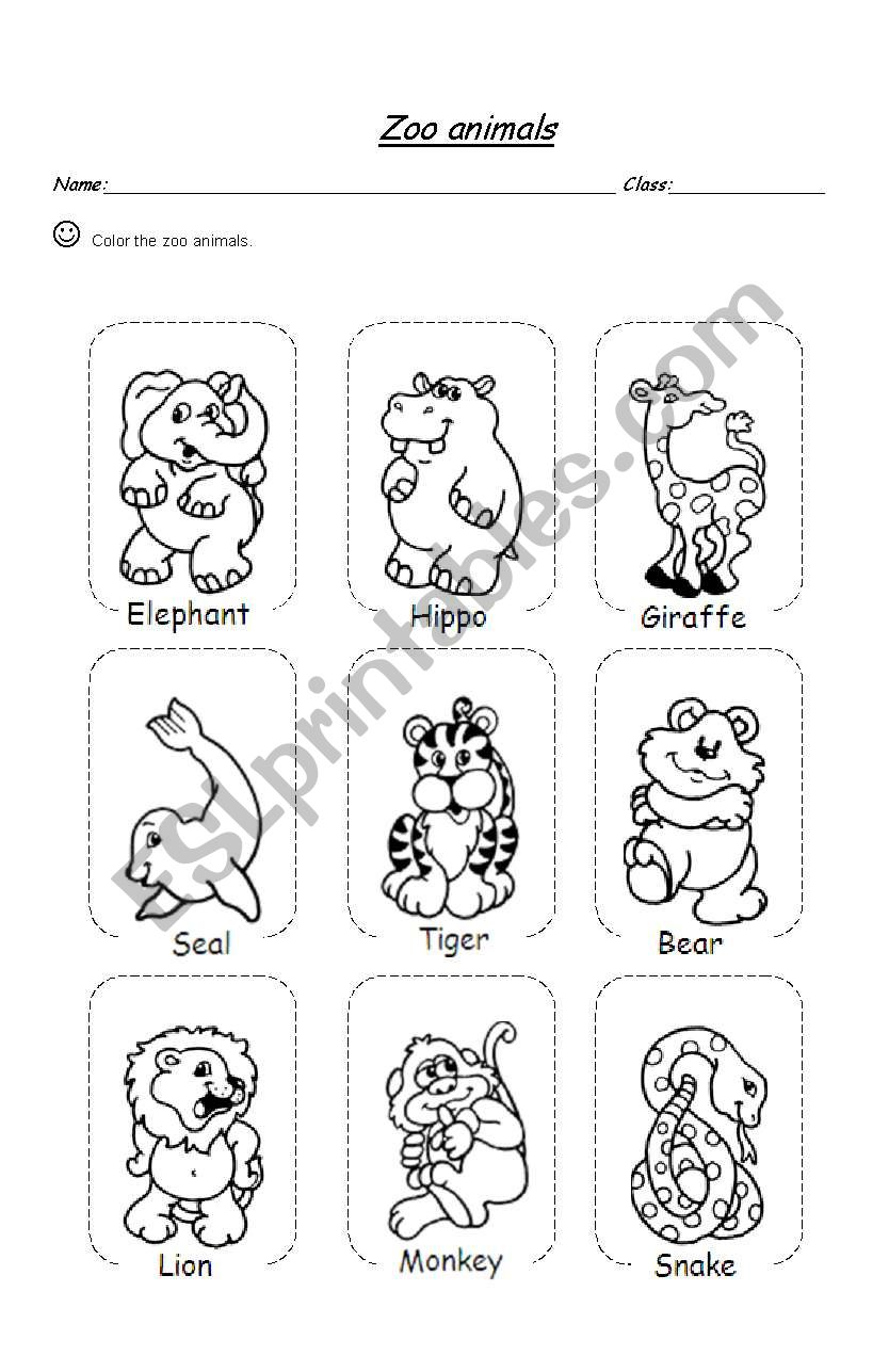 zoo animals esl worksheet by miss pauli