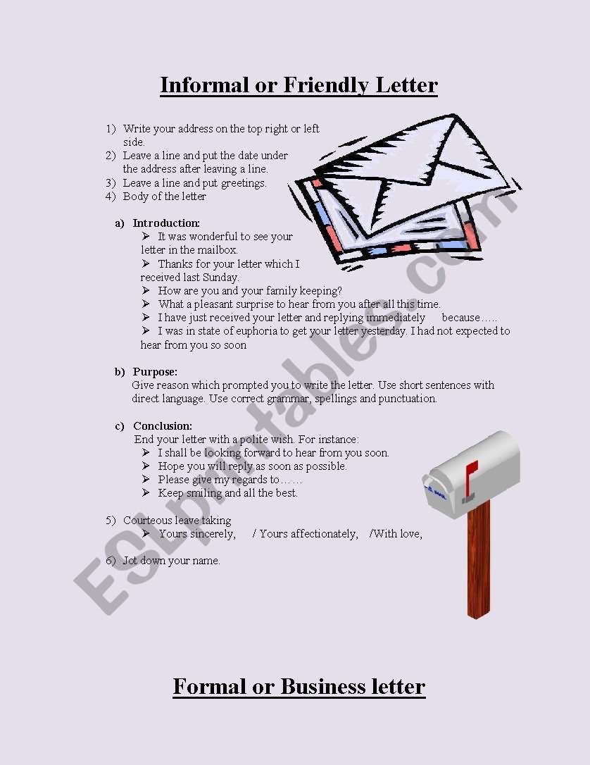 Guidelines for letter writing worksheet