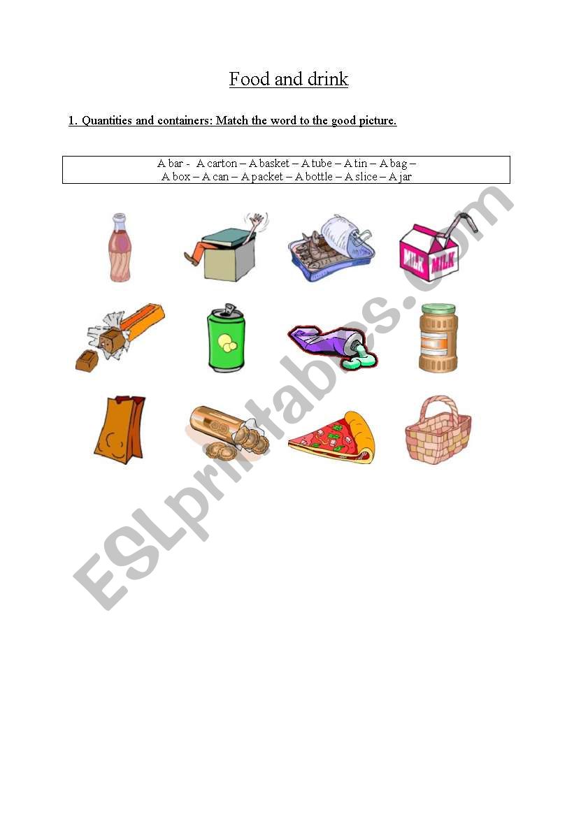 Food and drinks worksheet