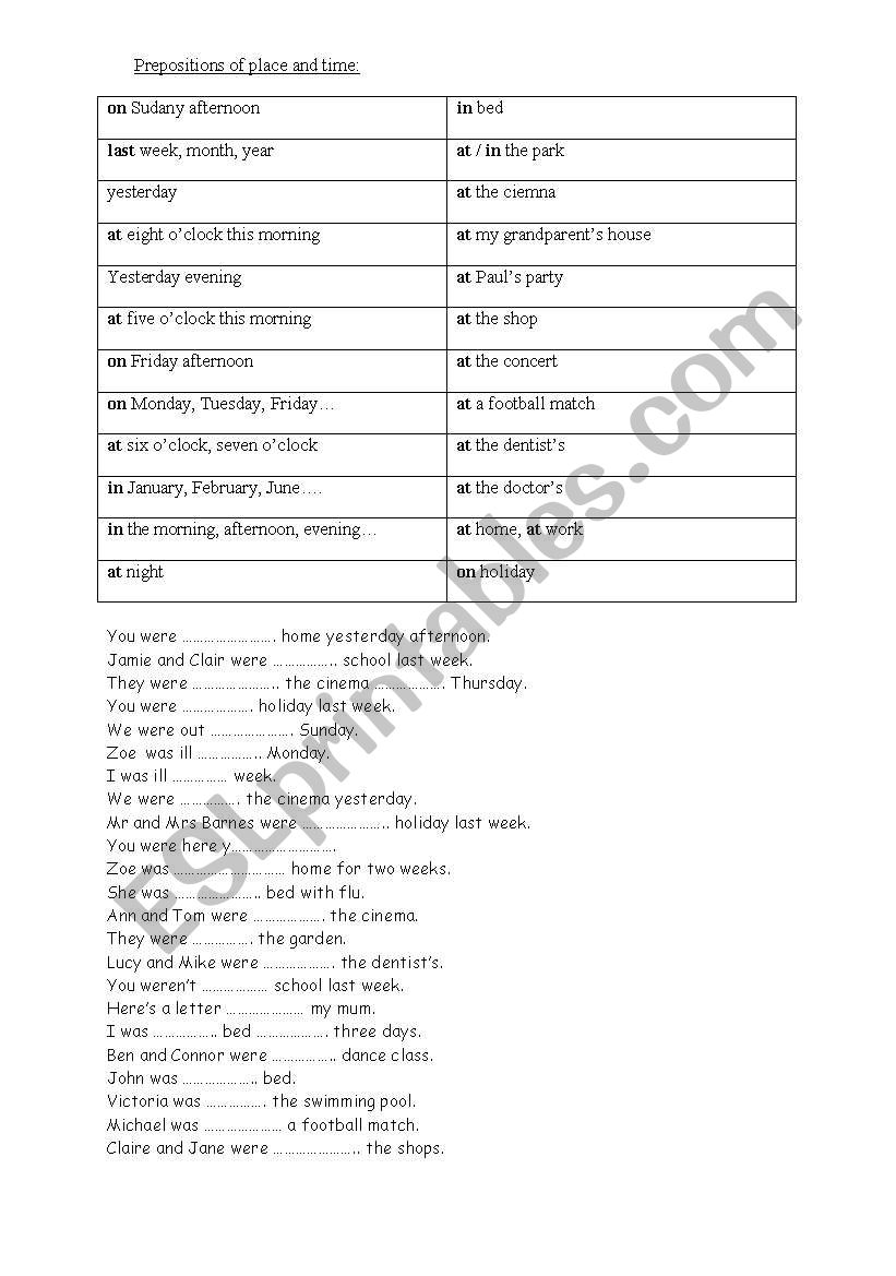 prepositions worksheet