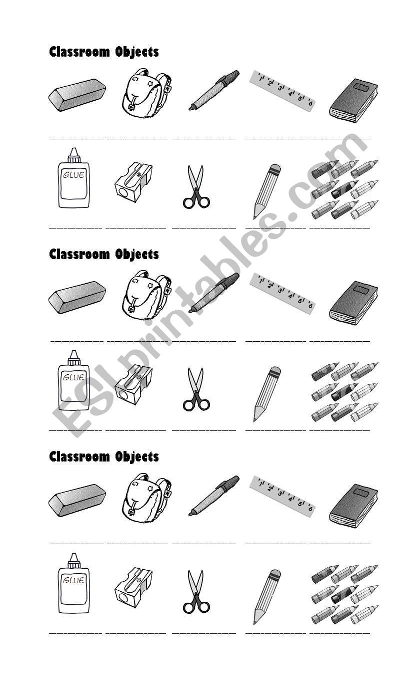 Classroom Objects worksheet