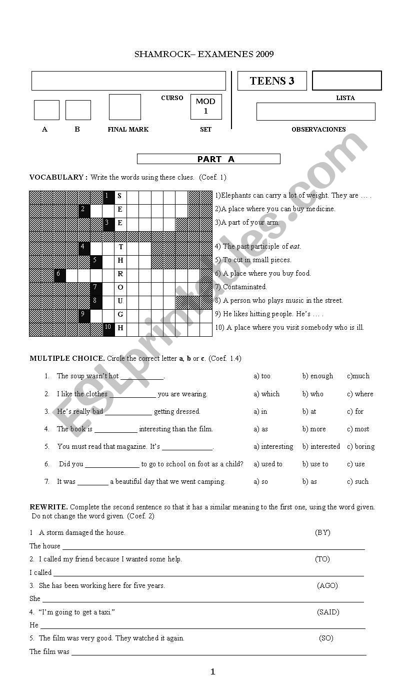 test worksheet