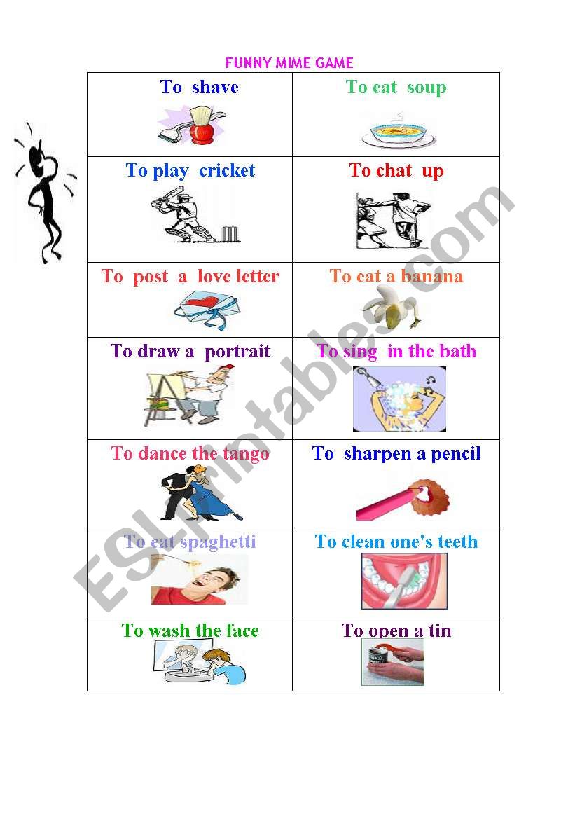 Funny Mime game ( cards) worksheet