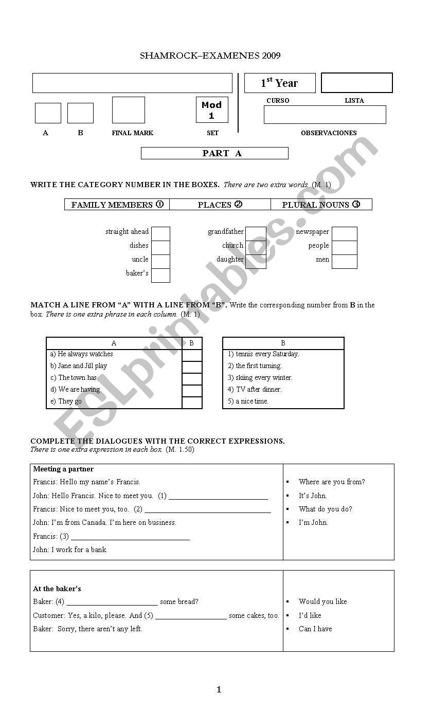 test worksheet