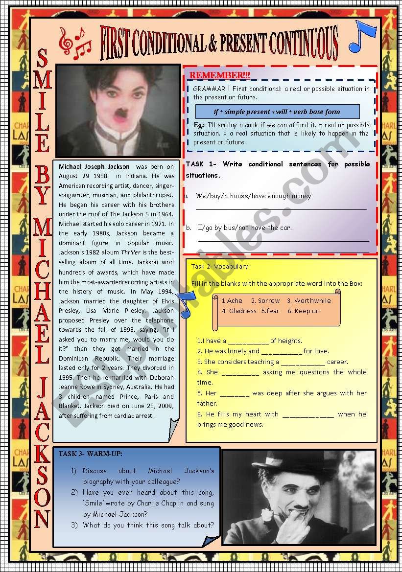 FOCUS ON Â´FIRST CONDITIONALÂ´ & Â´PRESENT CONTINUOUSÂ´ THROUGH SONG ACTIVITIES + KEY INCLUDED.