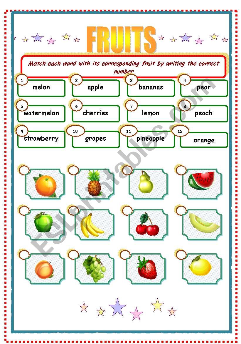 fruits matching worksheet