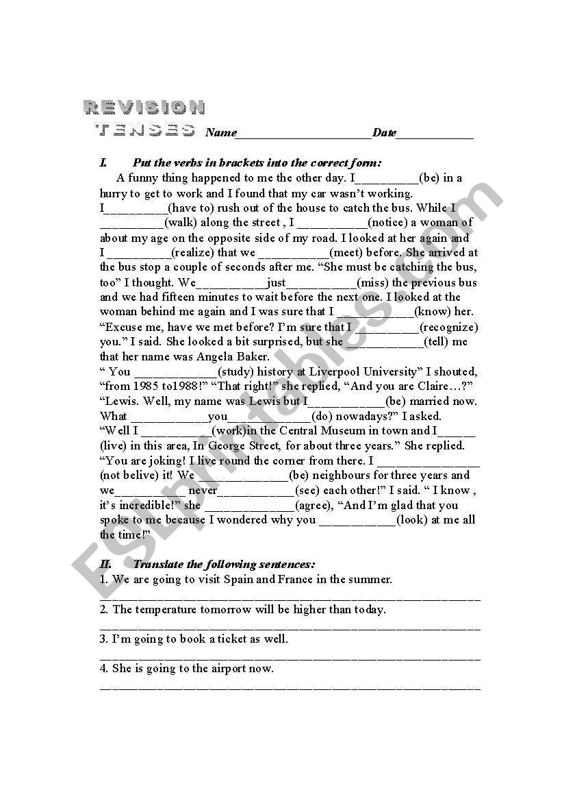 Tenses worksheet