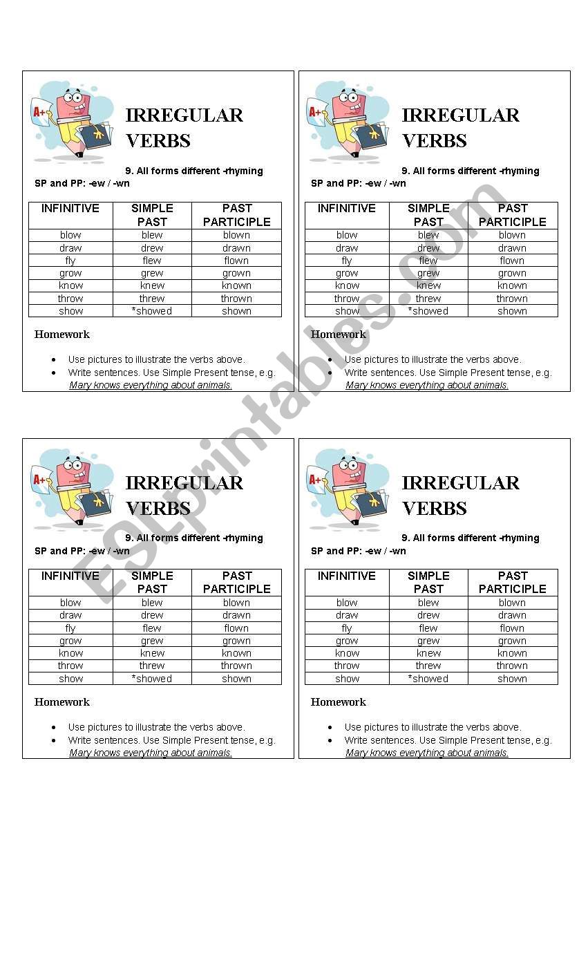 Irregular Verbs case 9 worksheet