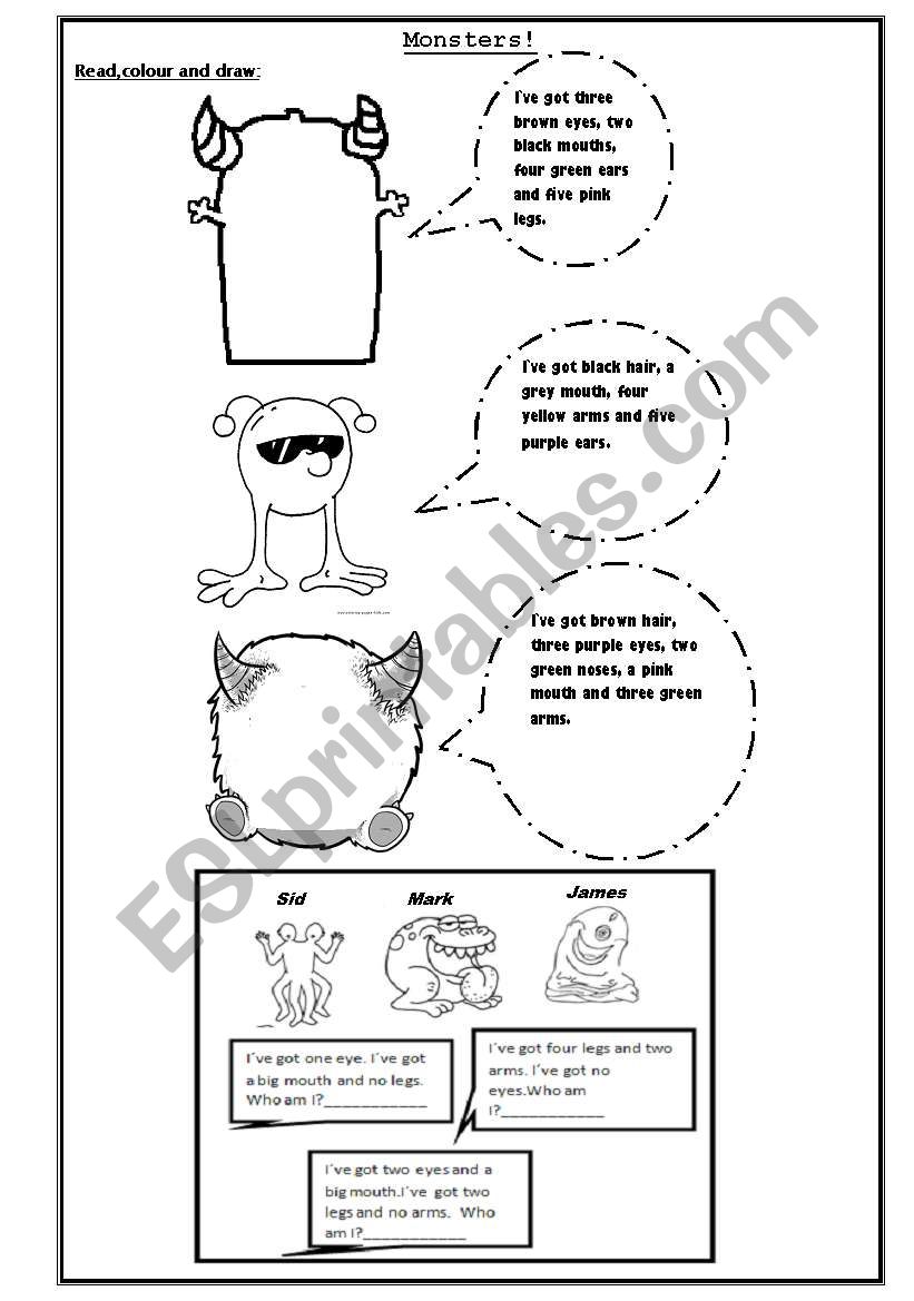 Monsters!  worksheet