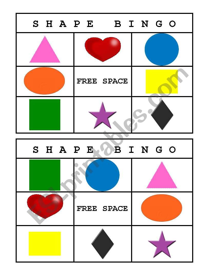 Shape bingo II worksheet